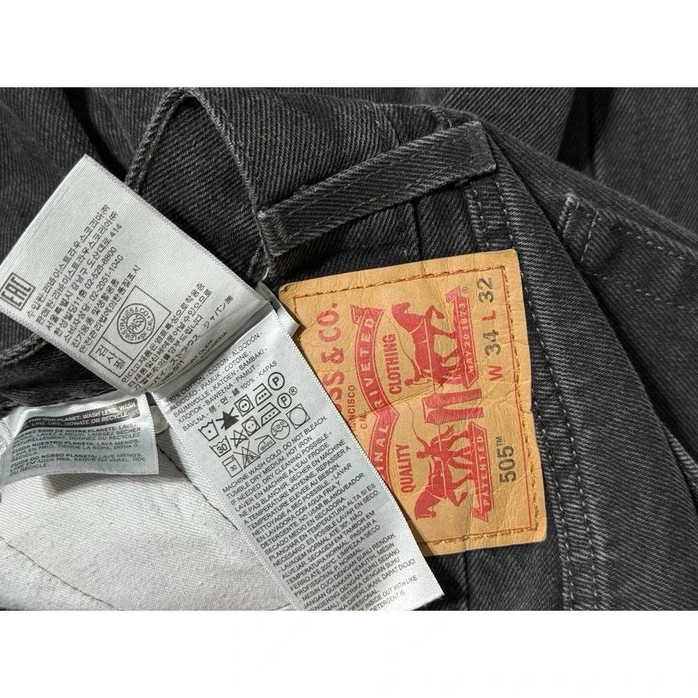 Levis 505 Jeans Mens 33x30 Black Regular Straight Mid Rise Dark Wash